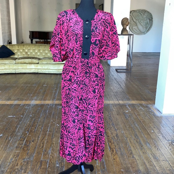 Vintage Dresses & Skirts - Pink and black 80s skirt set
